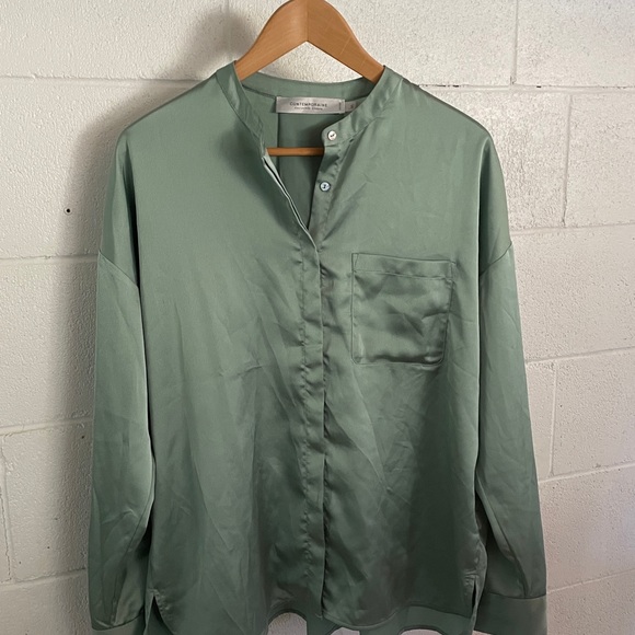 Long Sleeve Green Silk Blouse - Picture 1 of 3